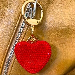 Red Heart double-sided Rhinestones Gold purse charm key chain NWOT